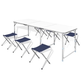 Adjustable folding camping table with 6 stools 180x60 cm by vidaXL, camping furniture - Ref: Foro24-41329, Price: 101,99 €, D...