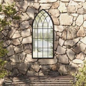 Black iron garden mirror for outdoors 100x45 cm by , Mirrors - Ref: Foro24-318342, Price: 98,86 €, Discount: %