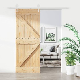 Puerta corredera con herrajes madera maciza de pino 80x210 cm de , Puertas - Ref: Foro24-3203213, Precio: 190,71 €, Descuento: %