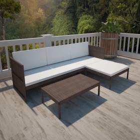 Set muebles de jardín 3 pzas y cojines ratán sintético marrón de vidaXL, Conjuntos de jardín - Ref: Foro24-41381, Precio: 224...