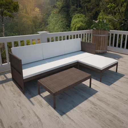 3-piece garden furniture set and brown synthetic rattan cushions by vidaXL, Garden sets - Ref: Foro24-41381, Price: 256,94 €,...