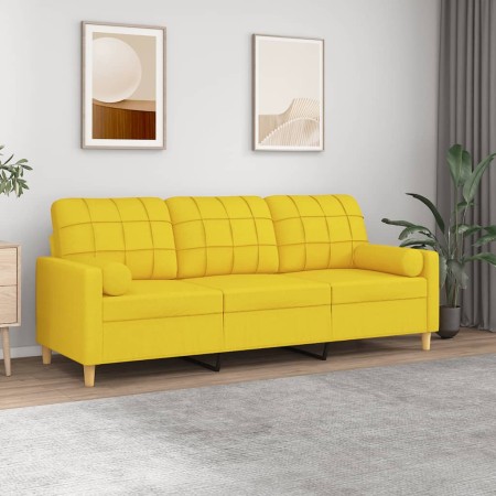 Sofá de 3 plazas con cojines tela amarillo claro 180 cm de , Sofás - Ref: Foro24-3200795, Precio: 277,34 €, Descuento: %