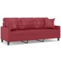 Sofá de 3 plazas con cojines cuero sintético rojo tinto 180 cm de , Sofás - Ref: Foro24-3200811, Precio: 342,26 €, Descuento: %