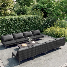 Gartensofas 9-teilig und Kissen dunkelgraues synthetisches Rattan von , Gartensets - Ref: Foro24-3099797, Preis: 654,01 €, Ra...