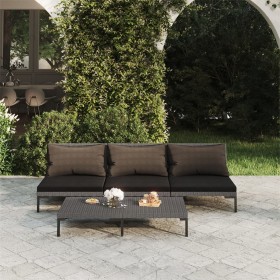 4-piece garden sofas and dark gray synthetic rattan cushions by , Garden sets - Ref: Foro24-3099811, Price: 318,99 €, Discoun...