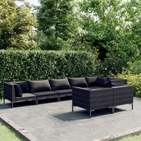 Gartensofa-Set 8-teilig mit dunkelgrauen synthetischen Rattankissen von , Gartensets - Ref: Foro24-3099866, Preis: 637,99 €, ...