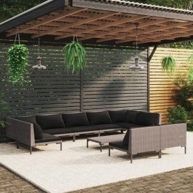 Gartenmöbel 10 Stück und Kissen dunkelgraues synthetisches Rattan von , Gartensets - Ref: Foro24-3099935, Preis: 844,99 €, Ra...