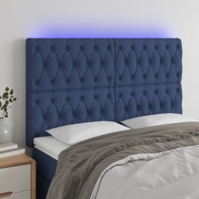 Cabecero con luces LED tela azul 144x7x118/128 cm de , Cabeceros y pies de cama - Ref: Foro24-3122764, Precio: 149,99 €, Desc...