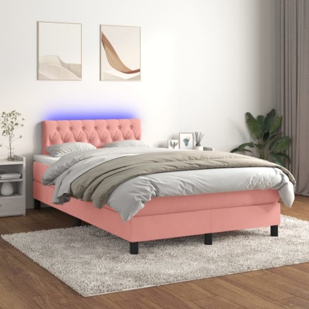 Cama box spring colchón y LED terciopelo rosa 120x200 cm de , Camas y somieres - Ref: Foro24-3134578, Precio: 418,64 €, Descu...