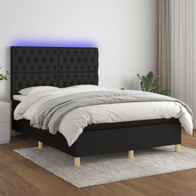 Boxspringbettmatratze und LED-Leuchten aus schwarzem Stoff 140x190 cm von , Betten und Lattenroste - Ref: Foro24-3135671, Pre...