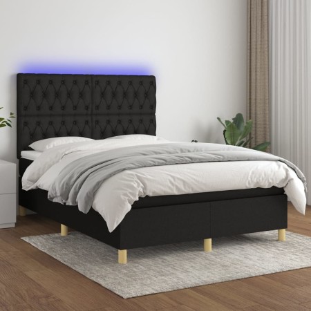 Box spring bed mattress and LED lights black fabric 140x190 cm by , Beds and slatted bases - Ref: Foro24-3135671, Price: 531,...