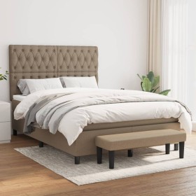 Box spring bed with taupe gray fabric mattress 140x190 cm by , Beds and slatted bases - Ref: Foro24-3136833, Price: 618,98 €,...