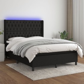 Box spring bed mattress and LED lights black fabric 140x200 cm by , Beds and slatted bases - Ref: Foro24-3138559, Price: 594,...