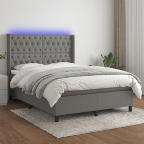 Box spring bed mattress and LED lights dark gray fabric 140x190 cm by , Beds and slatted bases - Ref: Foro24-3138550, Price: ...