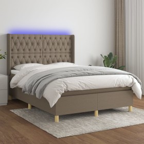 Box spring bed with mattress and LED lights taupe gray fabric 140x200 cm by , Beds and slatted bases - Ref: Foro24-3139121, P...