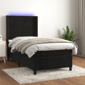 Cama box spring colchón y LED terciopelo negro 100x200 cm de , Camas y somieres - Ref: Foro24-3139549, Precio: 384,99 €, Desc...