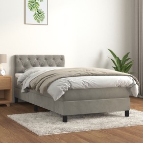 Box spring bed with light gray velvet mattress 80x200 cm by , Beds and slatted bases - Ref: Foro24-3141449, Price: 301,96 €, ...