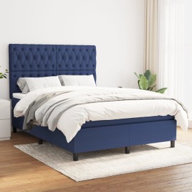 Box spring bed with blue fabric mattress 140x190 cm by , Beds and slatted bases - Ref: Foro24-3142015, Price: 505,48 €, Disco...