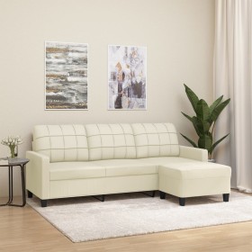 Sofá de 3 plazas con taburete cuero sintético crema 180 cm de , Sofás - Ref: Foro24-3201015, Precio: 299,74 €, Descuento: %