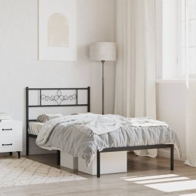 Bed frame with black metal headboard 100x190 cm by , Beds and slatted bases - Ref: Foro24-355261, Price: 62,99 €, Discount: %