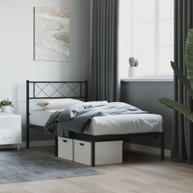 Estructura de cama con cabecero metal negro 100x190 cm de , Camas y somieres - Ref: Foro24-372271, Precio: 62,99 €, Descuento: %