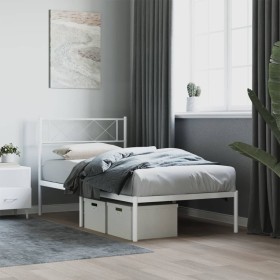 Bettgestell aus Metall mit weißem Kopfteil 100x190 cm von , Betten und Lattenroste - Ref: Foro24-372320, Preis: 62,99 €, Raba...