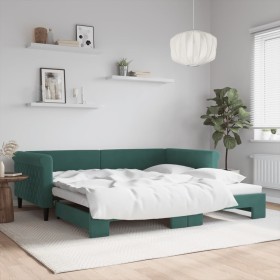 Dark green velvet trundle sofa bed 100x200 cm by , Beds and slatted bases - Ref: Foro24-3197780, Price: 297,99 €, Discount: %