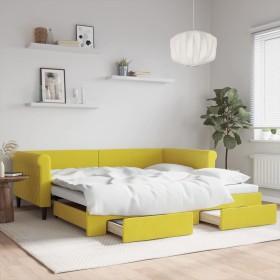 Trundle sofa bed with drawers yellow velvet 100x200 cm by , Beds and slatted bases - Ref: Foro24-3197831, Price: 379,99 €, Di...