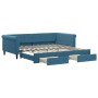 Trundle sofa bed with drawers blue velvet 100x200 cm by , Beds and slatted bases - Ref: Foro24-3197825, Price: 374,29 €, Disc...