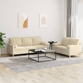 Sofa set with cushions 2 pieces cream fabric by , Sofas - Ref: Foro24-3201324, Price: 547,16 €, Discount: %