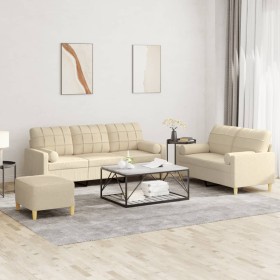 Sofa set with cushions 3 pieces cream fabric by , Sofas - Ref: Foro24-3201332, Price: 598,99 €, Discount: %