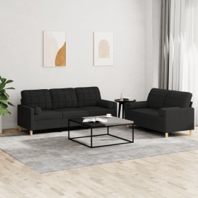 Sofa set with cushions 2 pieces black fabric by , Sofas - Ref: Foro24-3201326, Price: 566,30 €, Discount: %