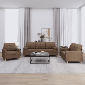 Sofa set with cushions 3 pieces brown fabric by , Sofas - Ref: Foro24-3201261, Price: 713,99 €, Discount: %