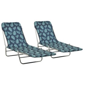 Folding loungers 2 units steel and leaf print fabric by , Loungers - Ref: Foro24-310346, Price: 84,99 €, Discount: %