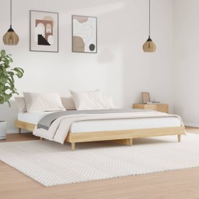 Sonoma oak engineered wood bed frame 140x200 cm by , Beds and slatted bases - Ref: Foro24-832040, Price: 113,84 €, Discount: %