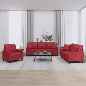 Red synthetic leather 3-piece sofa set with cushions by , Sofas - Ref: Foro24-3201351, Price: 775,43 €, Discount: %