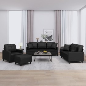 4-piece black synthetic leather sofa set with cushions by , Sofas - Ref: Foro24-3201353, Price: 749,99 €, Discount: %