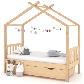 Child's bed frame with solid pine wood drawer structure 80x160 cm by , Cribs and beds for children - Ref: Foro24-322146, Pric...