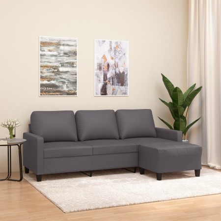 Sofá de 3 plazas con taburete cuero sintético gris 180 cm de , Sofás - Ref: Foro24-3201026, Precio: 331,99 €, Descuento: %