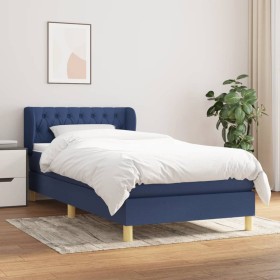 Box spring bed with blue fabric mattress 90x200 cm by , Beds and slatted bases - Ref: Foro24-3127019, Price: 302,99 €, Discou...