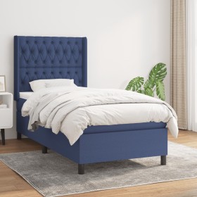 Box spring bed with blue fabric mattress 90x190 cm by , Beds and slatted bases - Ref: Foro24-3131639, Price: 375,45 €, Discou...