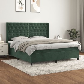 Cama box spring con colchón terciopelo verde oscuro 160x200 cm de , Camas y somieres - Ref: Foro24-3132870, Precio: 581,99 €,...