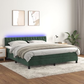 Box spring bed with mattress and LED dark green velvet 160x200cm by , Beds and slatted bases - Ref: Foro24-3134594, Price: 50...