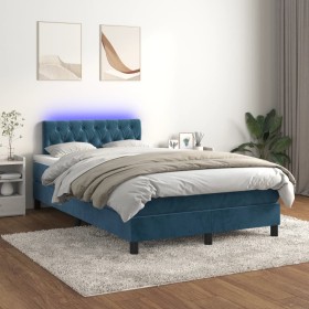 Cama box spring colchón y LED terciopelo azul oscuro 120x200 cm de , Camas y somieres - Ref: Foro24-3134577, Precio: 371,99 €...