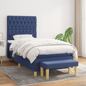 Cama box spring con colchón tela azul 90x190 cm de , Camas y somieres - Ref: Foro24-3137363, Precio: 417,68 €, Descuento: %