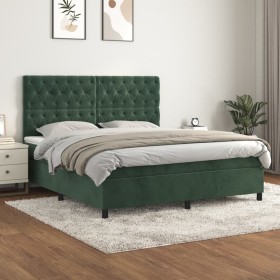 Box spring bed with dark green velvet mattress 160x200 cm by , Beds and slatted bases - Ref: Foro24-3143214, Price: 528,99 €,...