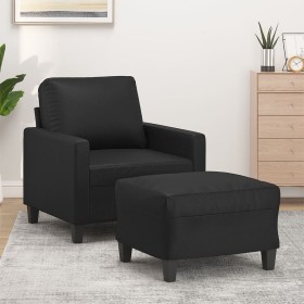 Sillón con taburete cuero sintético negro 60 cm de , Sofás - Ref: Foro24-3201019, Precio: 222,00 €, Descuento: %