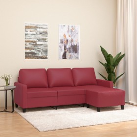 Sofá de 3 plazas con taburete cuero sintético rojo tinto 180 cm de , Sofás - Ref: Foro24-3201027, Precio: 352,33 €, Descuento: %