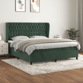 Box spring bed with dark green velvet mattress 160x200 cm by , Beds and slatted bases - Ref: Foro24-3129402, Price: 586,99 €,...