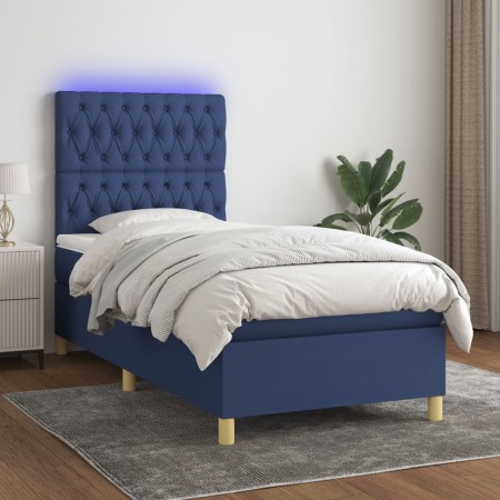 Box spring bed mattress and LED lights blue fabric 90x190 cm by , Beds and slatted bases - Ref: Foro24-3135643, Price: 391,89...